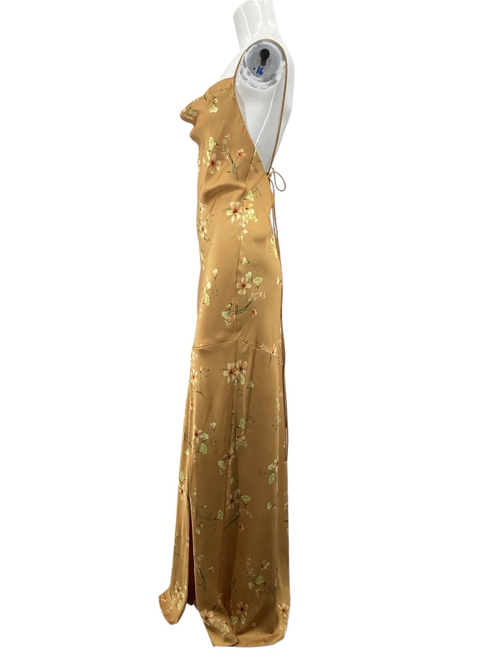 Birdh Grey Matte Satin Gold Floral Cowl Neck Floral Dress - Picture 2 of 14
